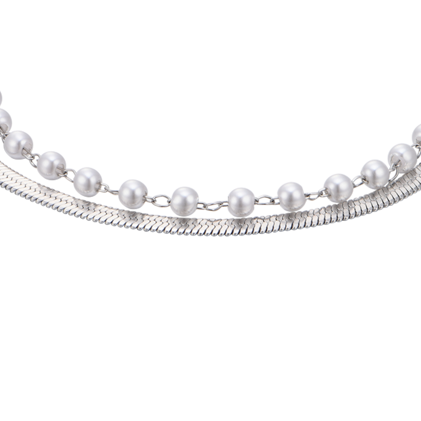 WOMEN'S STEEL BRACELET WITH WHITE PEARLS