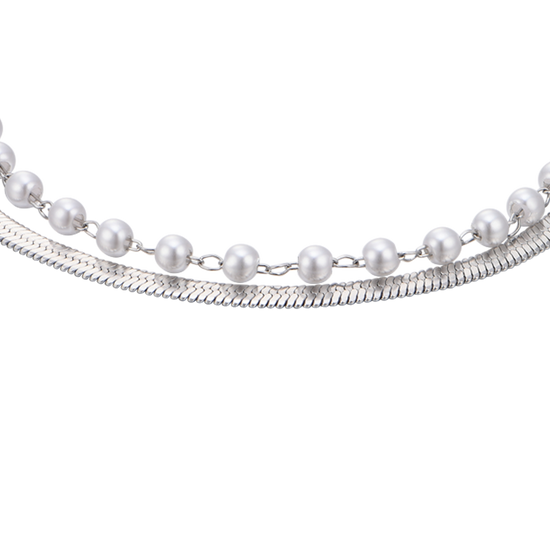 WOMEN'S STEEL BRACELET WITH WHITE PEARLS