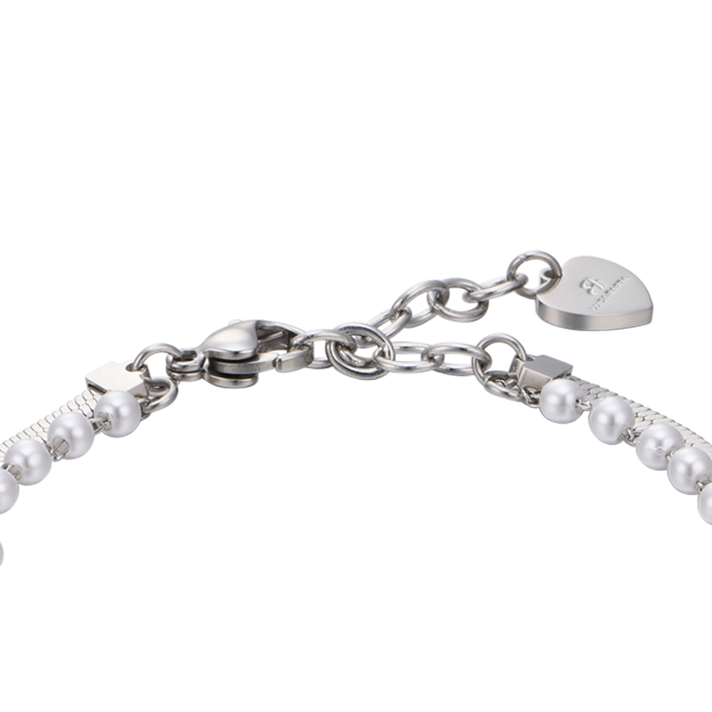 WOMEN'S STEEL BRACELET WITH WHITE PEARLS