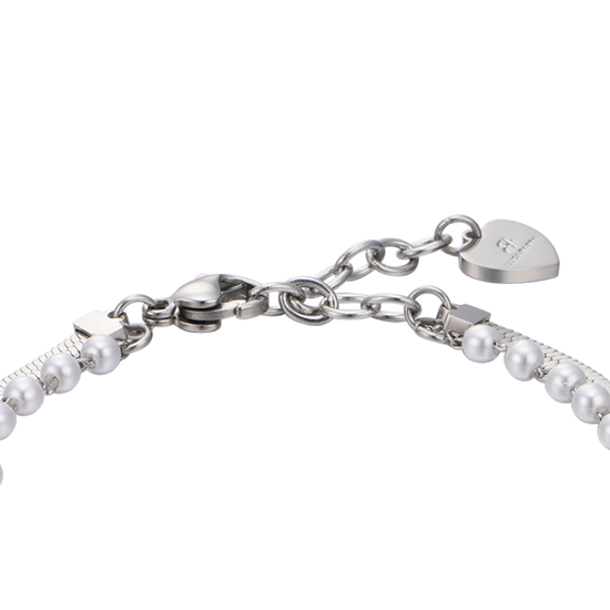 WOMEN'S STEEL BRACELET WITH WHITE PEARLS