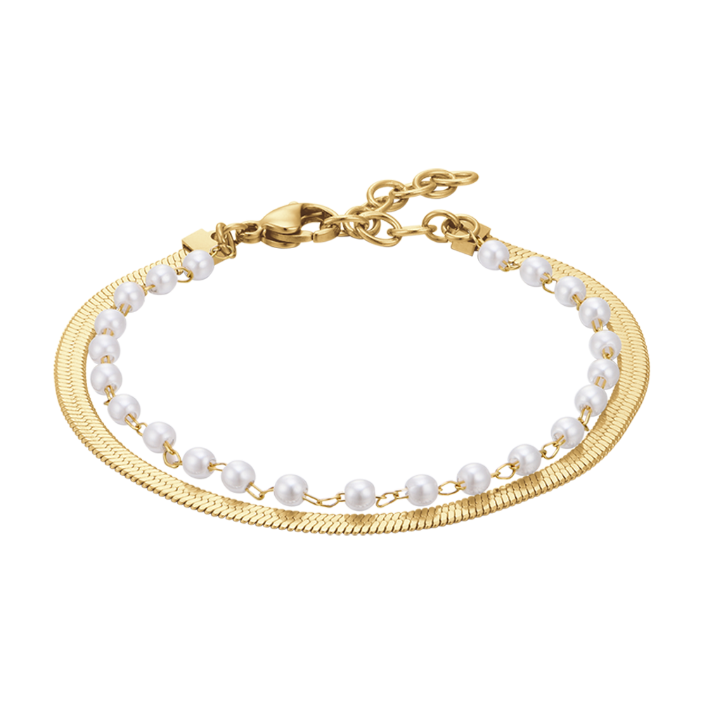 WOMEN'S STEEL BRACELET WITH WHITE PEARLS