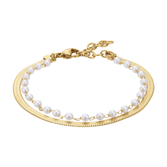 WOMEN'S STEEL BRACELET WITH WHITE PEARLS