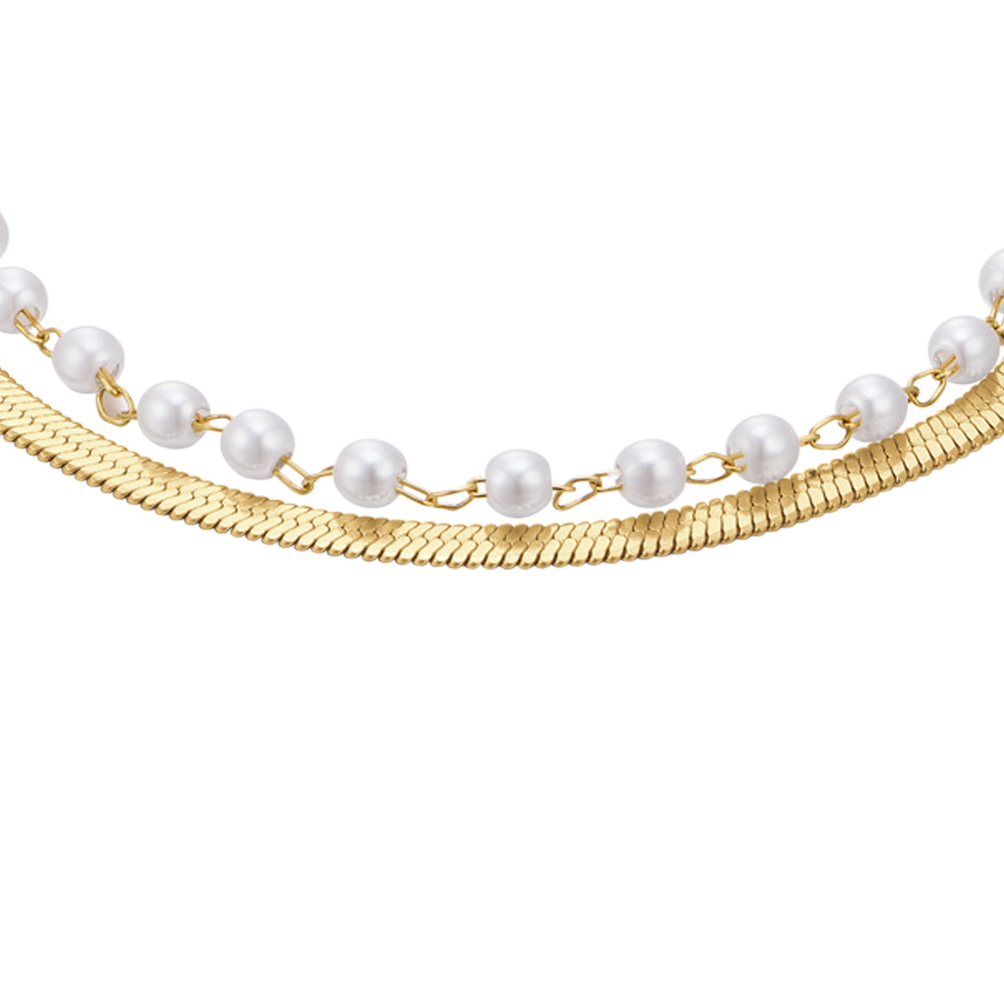 WOMEN'S STEEL BRACELET WITH WHITE PEARLS