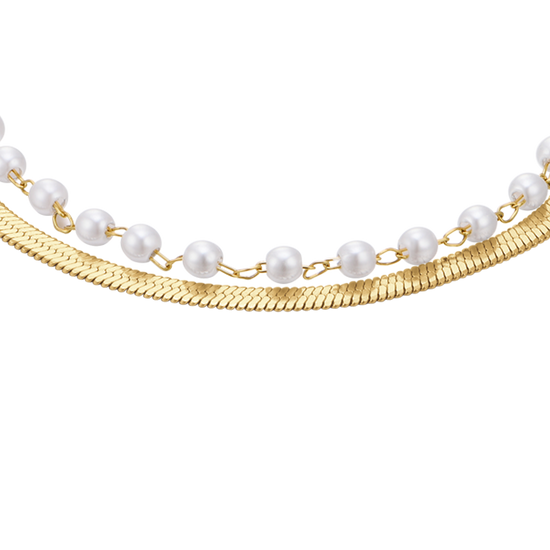 WOMEN'S STEEL BRACELET WITH WHITE PEARLS