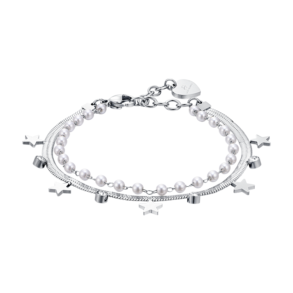 WOMAN'S BRACELET IN STEEL WITH WHITE PEARLS, STARS AND CRYSTALS Luca Barra