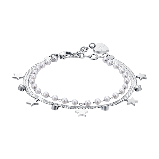 WOMAN'S BRACELET IN STEEL WITH WHITE PEARLS, STARS AND CRYSTALS Luca Barra