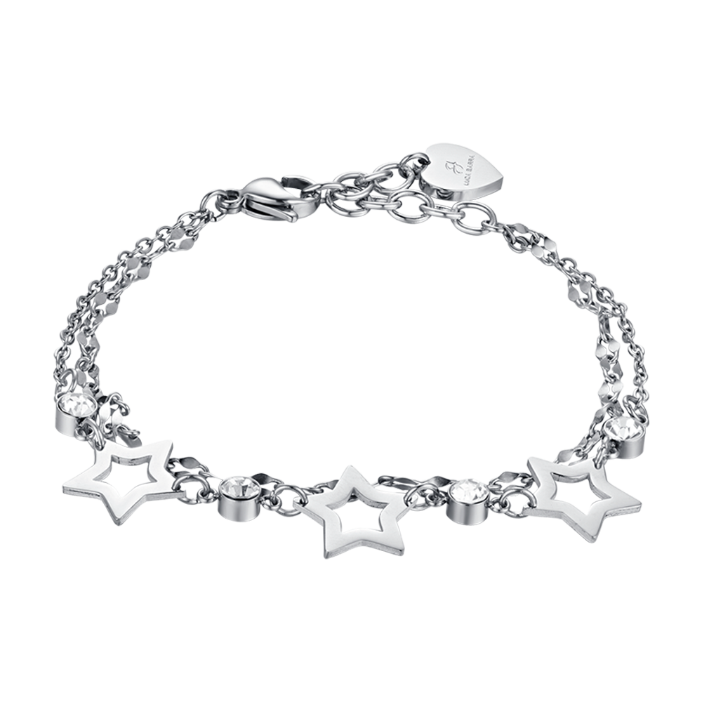 WOMAN'S MULTIFILED STEEL BRACELET WITH PERFORATED STARS AND WHITE CRYSTALS Luca Barra