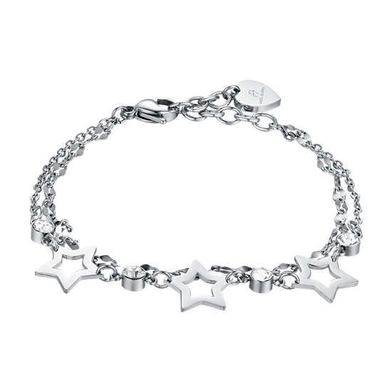 WOMAN'S MULTIFILED STEEL BRACELET WITH PERFORATED STARS AND WHITE CRYSTALS Luca Barra