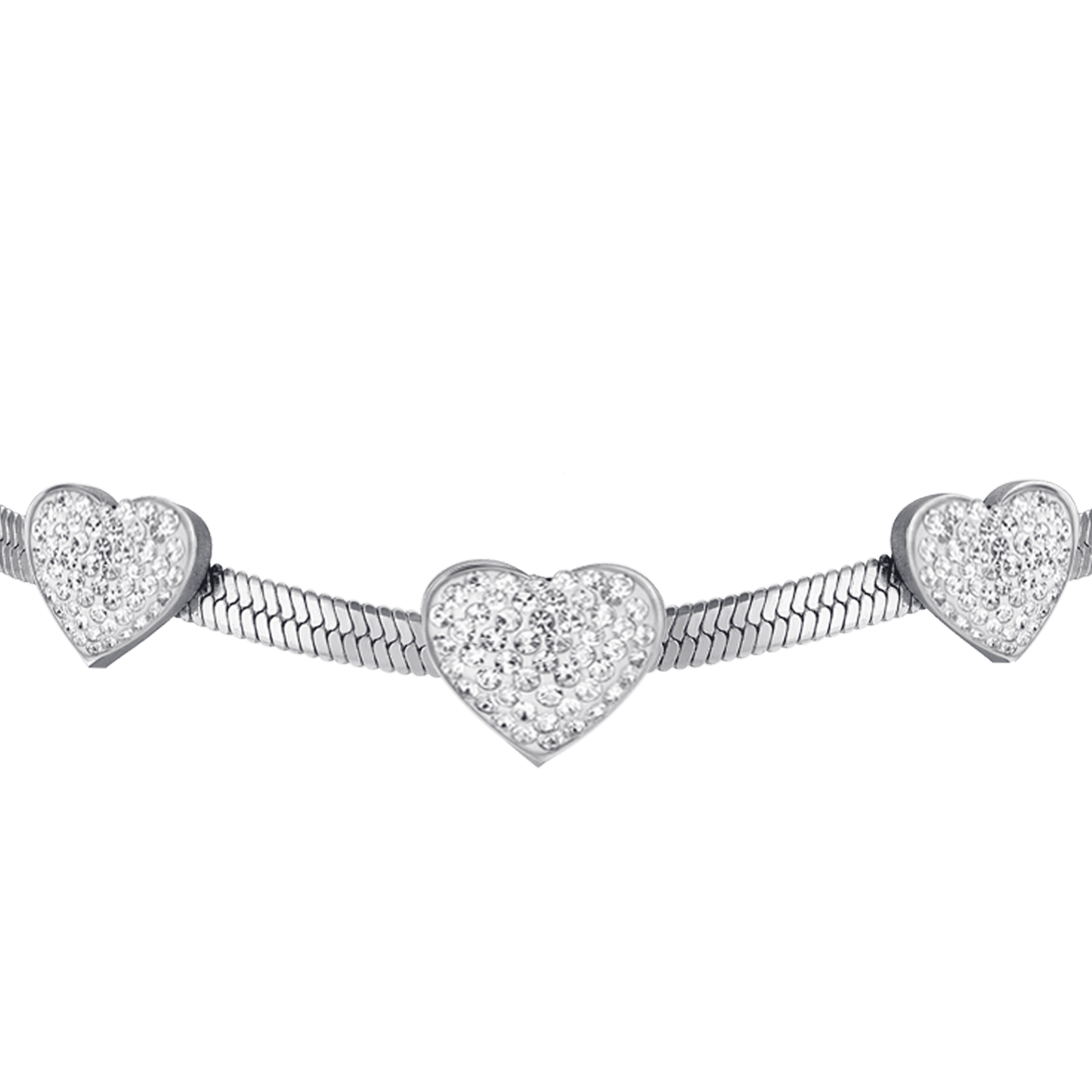 WOMEN'S SNAKE STEEL BRACELET WITH HEARTS WITH WHITE CRYSTALS