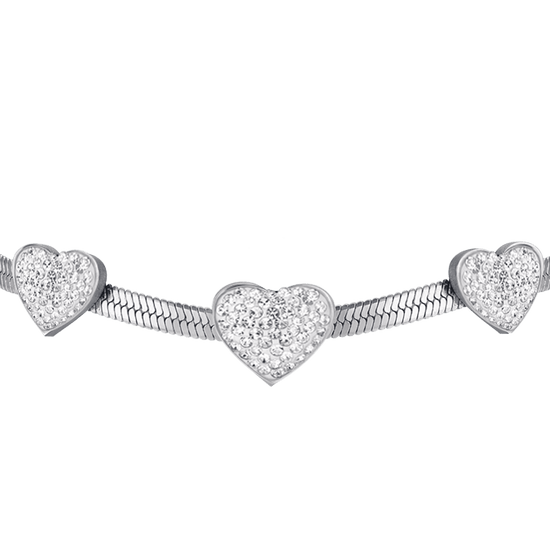 WOMEN'S SNAKE STEEL BRACELET WITH HEARTS WITH WHITE CRYSTALS