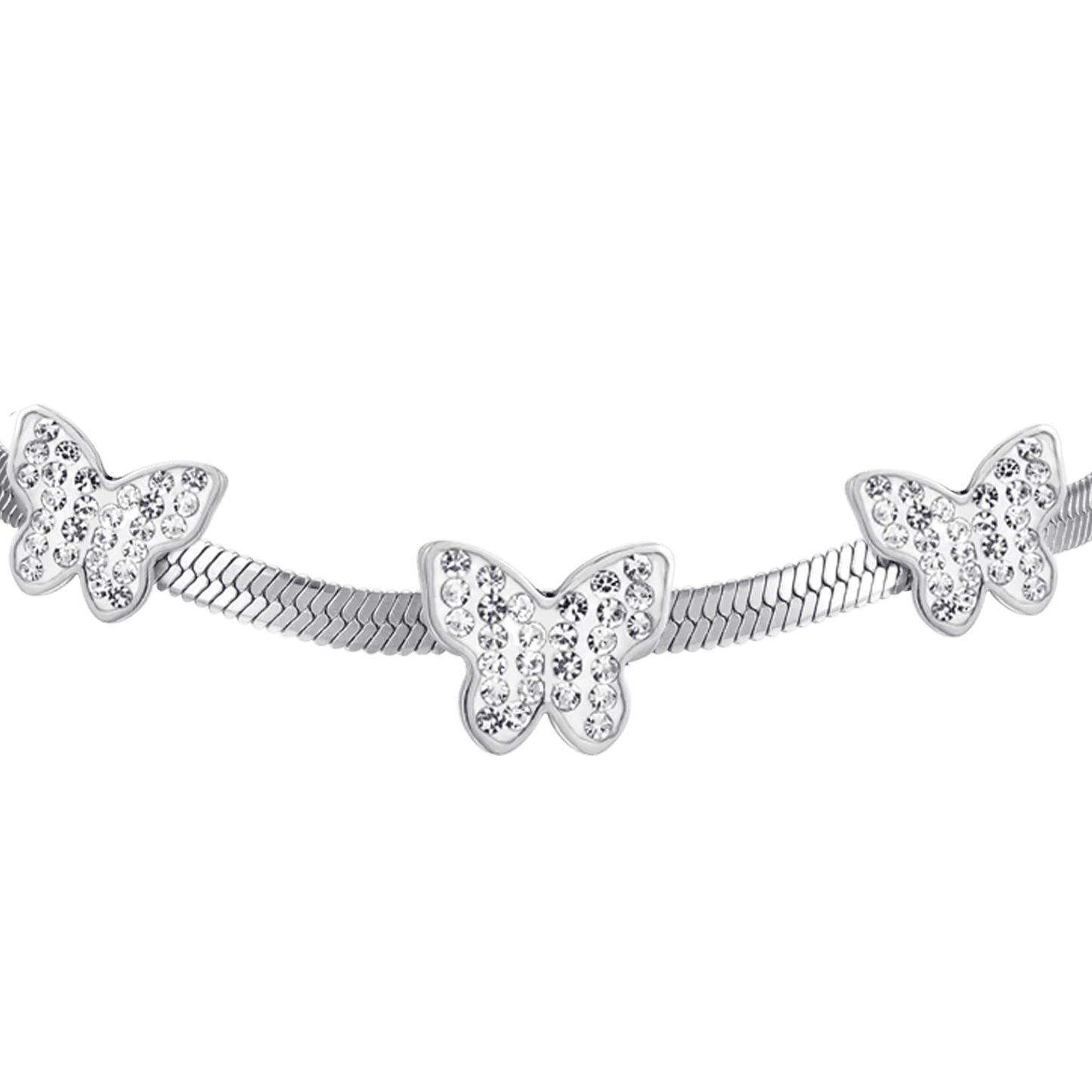 WOMEN'S SNAKE STEEL BRACELET WITH BUTTERFLIES WITH WHITE CRYSTALS