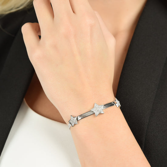 WOMEN'S SNAKE STEEL BRACELET WITH STARS WITH WHITE CRYSTALS