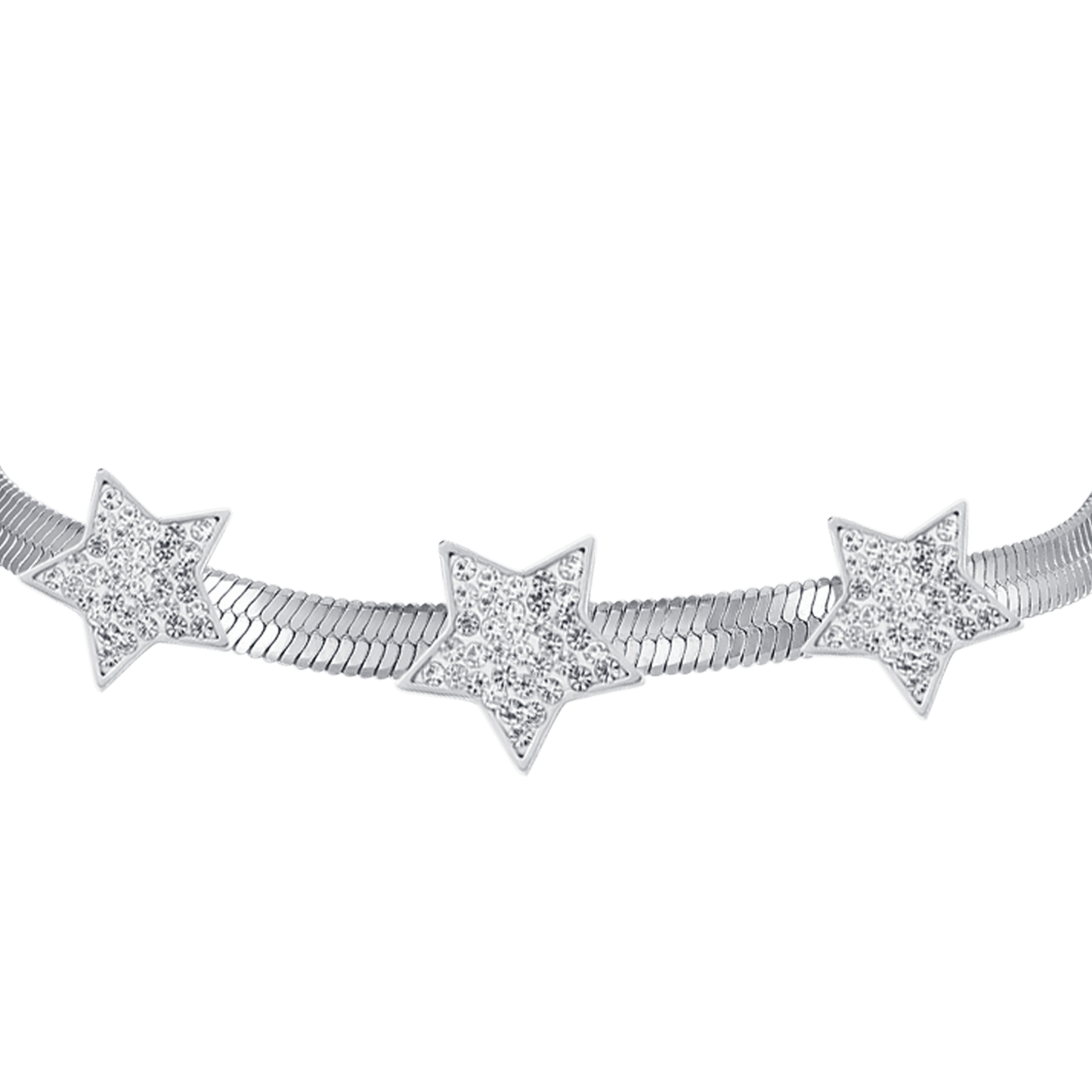 WOMEN'S SNAKE STEEL BRACELET WITH STARS WITH WHITE CRYSTALS
