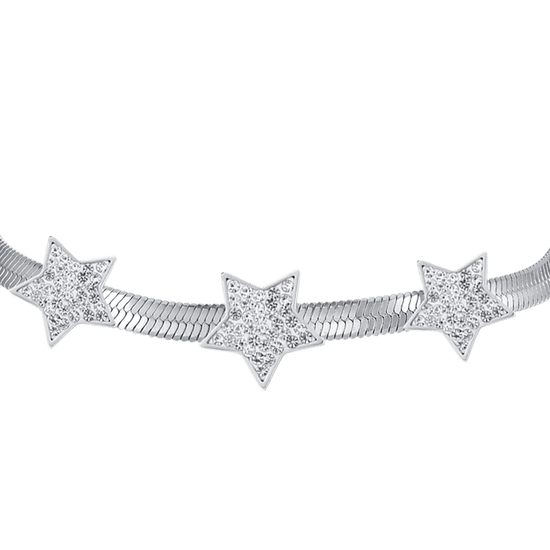WOMEN'S SNAKE STEEL BRACELET WITH STARS WITH WHITE CRYSTALS