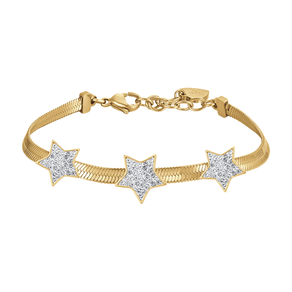 WOMEN'S SNAKE STEEL IP GOLD BRACELET WITH STARS WITH WHITE CRYSTALS