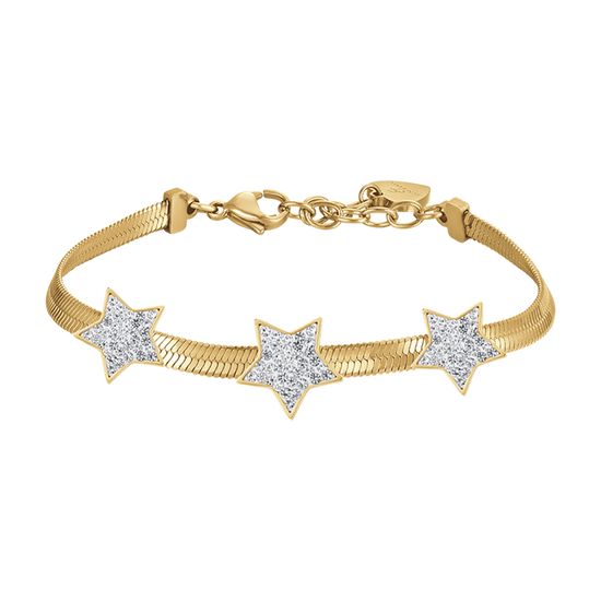 WOMEN'S SNAKE STEEL IP GOLD BRACELET WITH STARS WITH WHITE CRYSTALS
