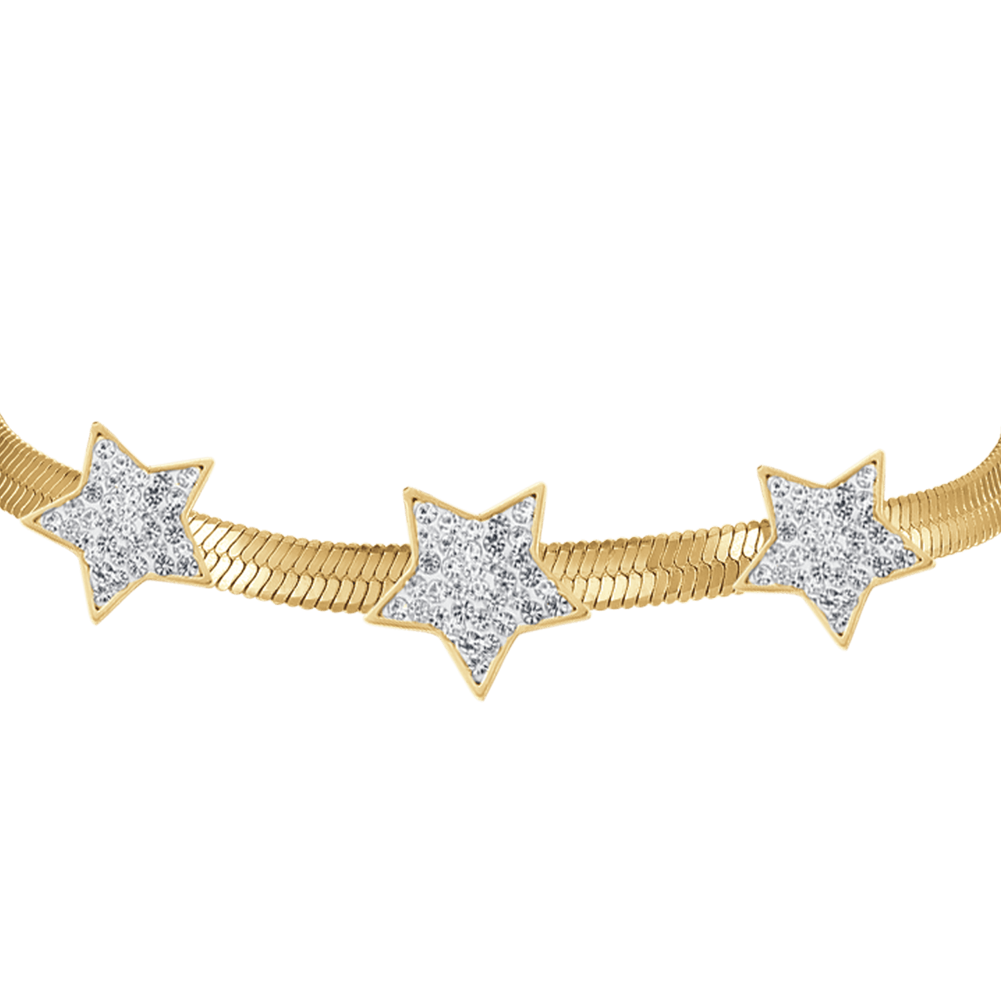 WOMEN'S SNAKE STEEL IP GOLD BRACELET WITH STARS WITH WHITE CRYSTALS