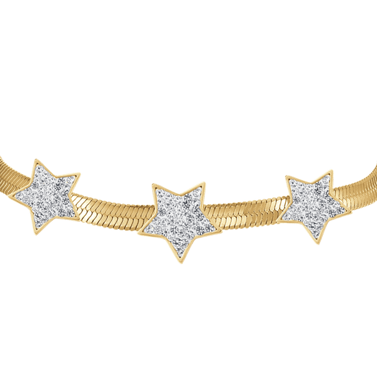 WOMEN'S SNAKE STEEL IP GOLD BRACELET WITH STARS WITH WHITE CRYSTALS