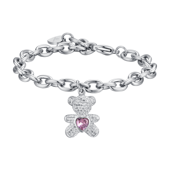 WOMAN'S BRACELET IN STEEL WITH BEARS WITH PINK AND WHITE CRYSTALS Luca Barra