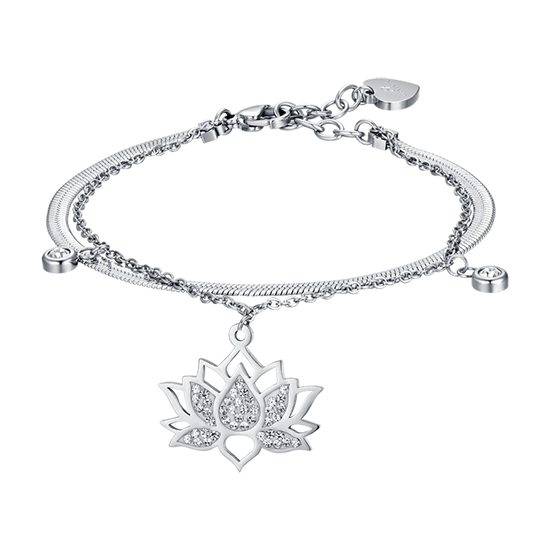 WOMEN'S STEEL LOTUS FLOWER BRACELET WITH WHITE CRYSTALS