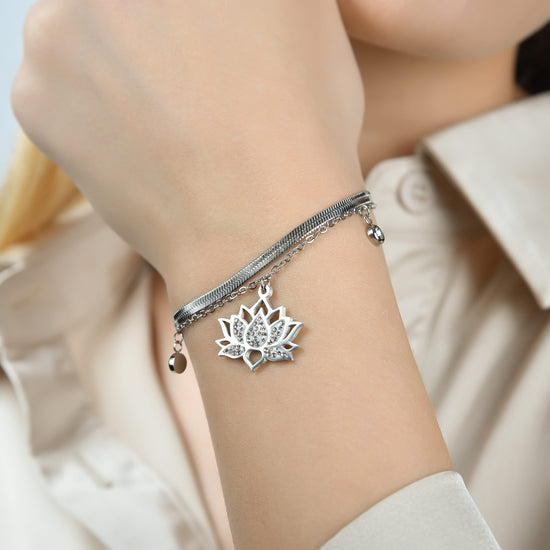 WOMAN'S BRACELET IN STEEL WITH LOTUS FLOWER WITH WHITE CRYSTALS Luca Barra