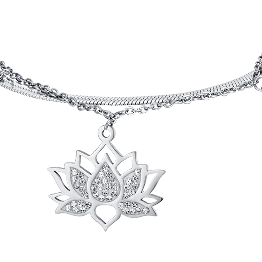 WOMEN'S STEEL LOTUS FLOWER BRACELET WITH WHITE CRYSTALS