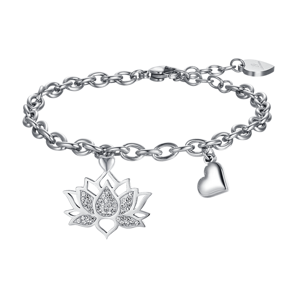 WOMAN'S BRACELET IN STEEL WITH LOTUS FLOWER WITH WHITE CRYSTALS Luca Barra
