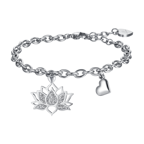 WOMAN'S BRACELET IN STEEL WITH LOTUS FLOWER WITH WHITE CRYSTALS Luca Barra