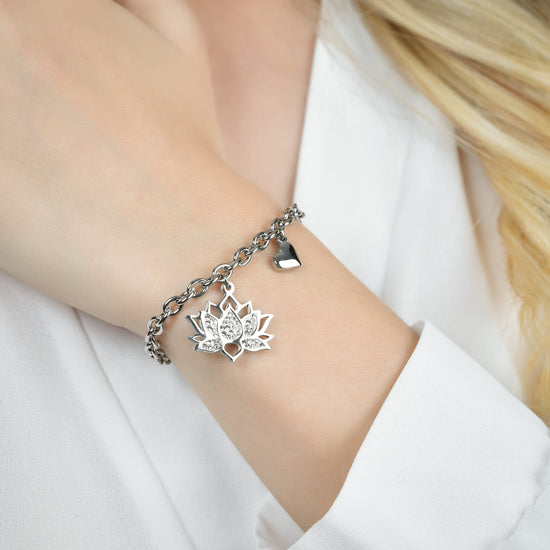 WOMAN'S BRACELET IN STEEL WITH LOTUS FLOWER WITH WHITE CRYSTALS Luca Barra