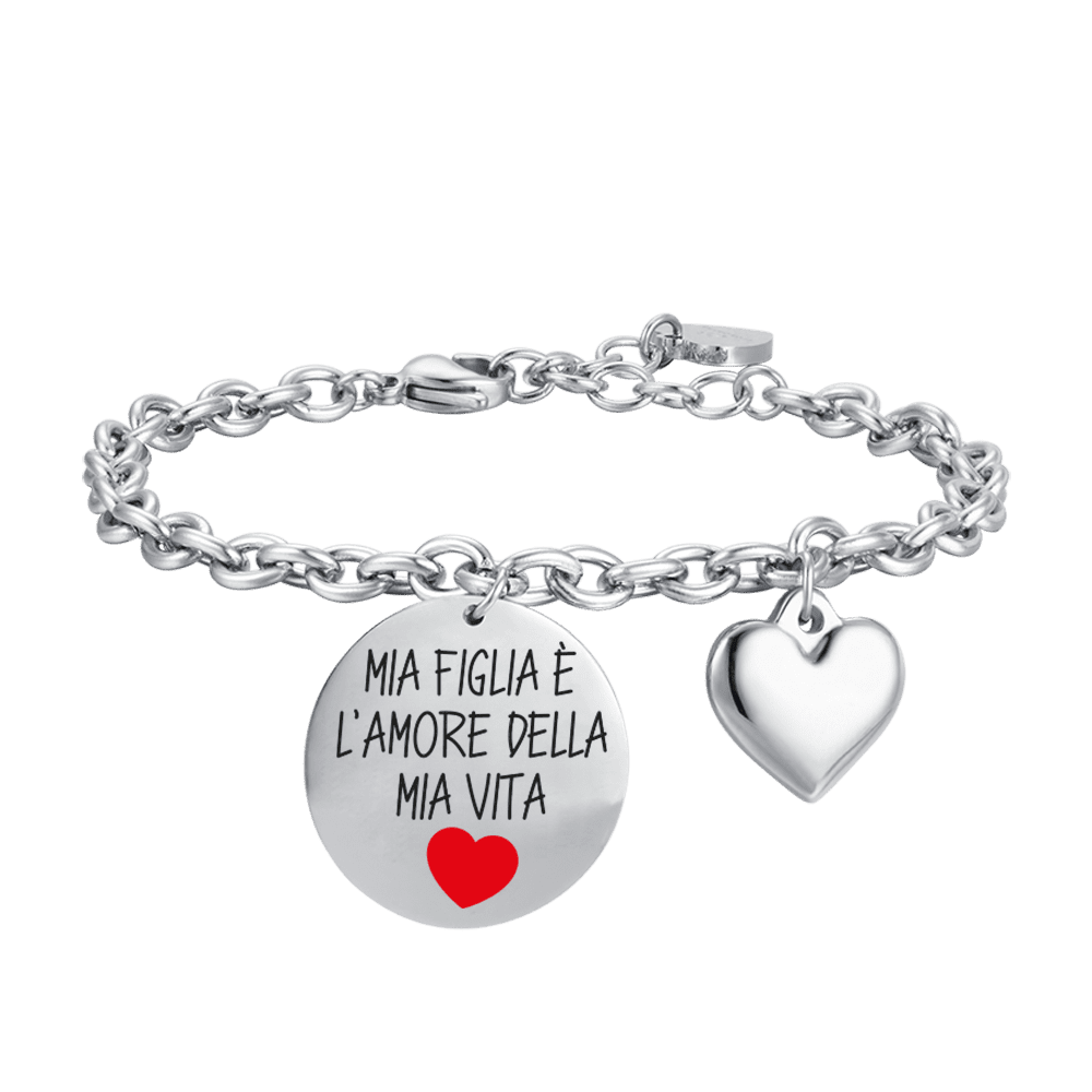 BRACCIALE DONNA IN ACCIAIO MIA FIGLIA E' L'AMORE DELLA MIA VITA Luca Barra