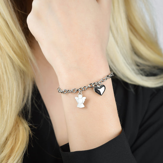 WOMAN'S STEEL BRACELET WITH ANGEL AND CHARM HEART Luca Barra