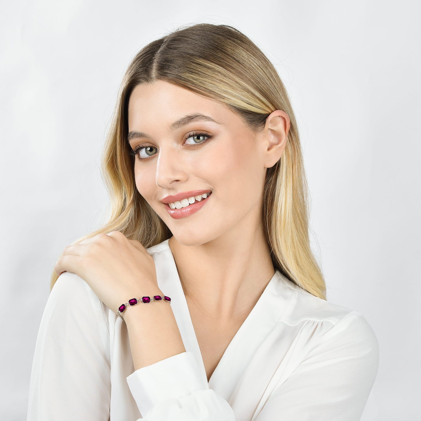 WOMEN'S STEEL BRACELET WITH FUCHSIA CRYSTALS