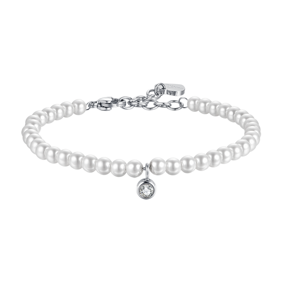BRACCIALE DONNA IN ACCIAIO CON PERLE SINTETICHE CON CRISTALLO BIANCO