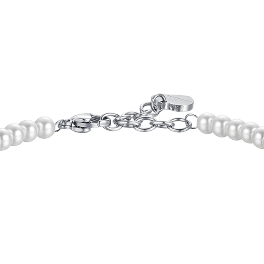 BRACCIALE DONNA IN ACCIAIO CON PERLE SINTETICHE CON CRISTALLO BIANCO