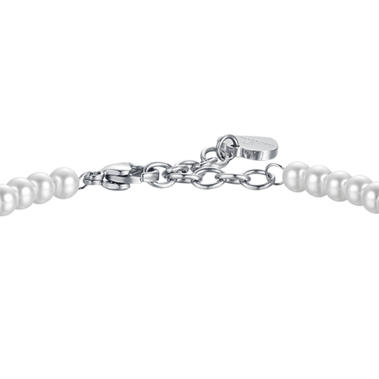 BRACCIALE DONNA IN ACCIAIO CON PERLE SINTETICHE CON CRISTALLO BIANCO