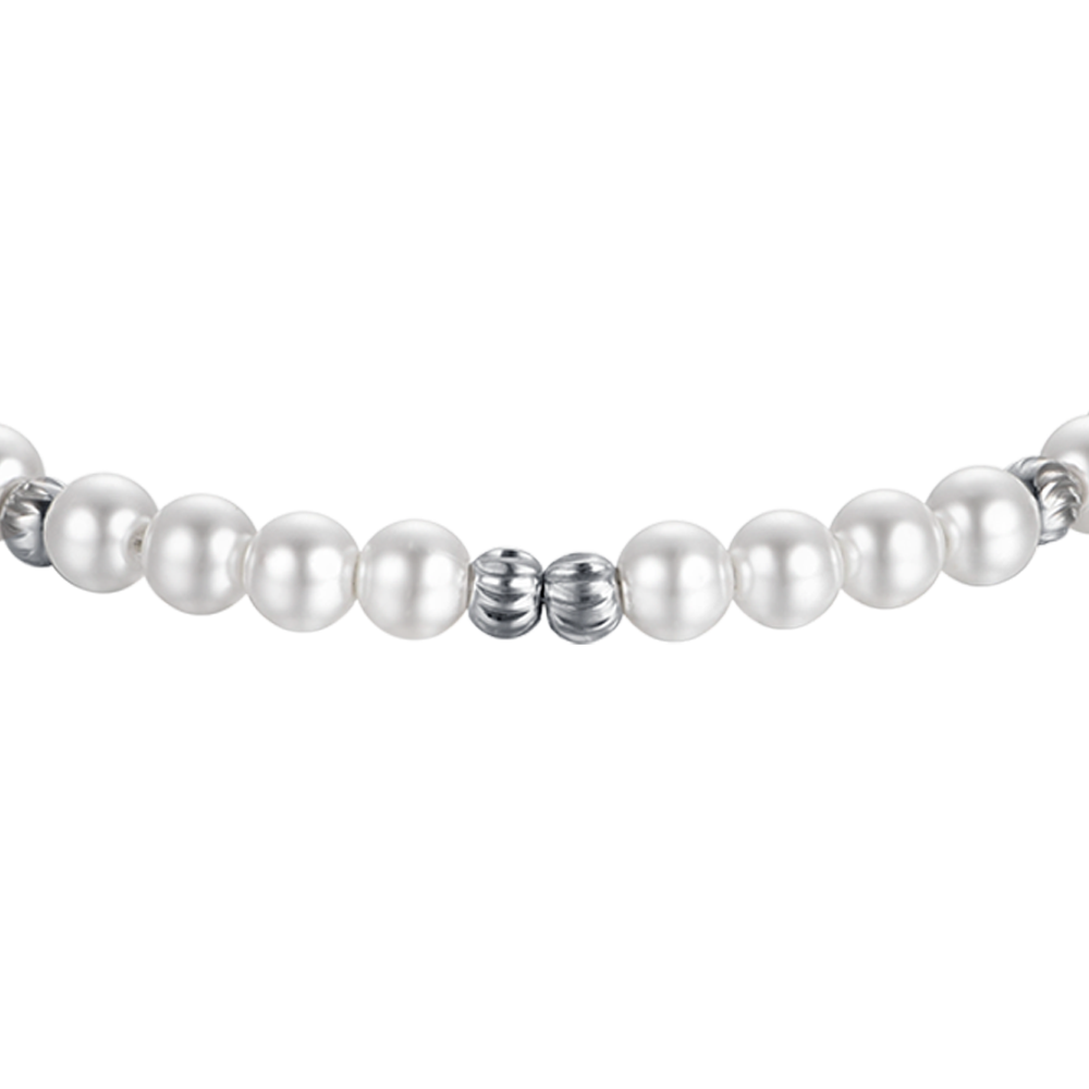 BRACCIALE DONNA IN ACCIAIO CON PERLE SINTETICHE ED ELEMENTI IN ACCIAIO