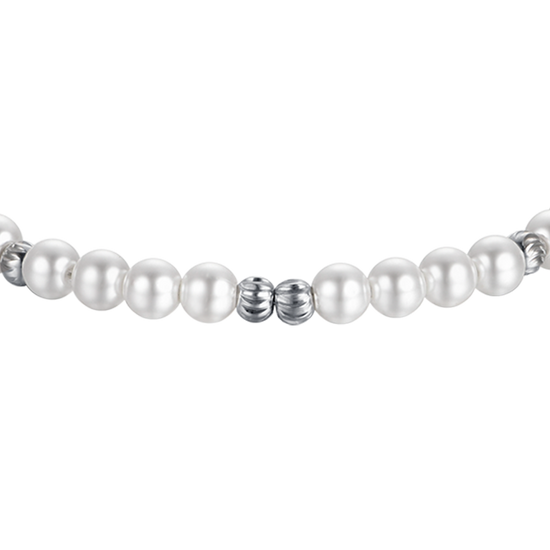 WOMEN'S STEEL BRACELET WITH PEARLS AND STEEL ELEMENTS