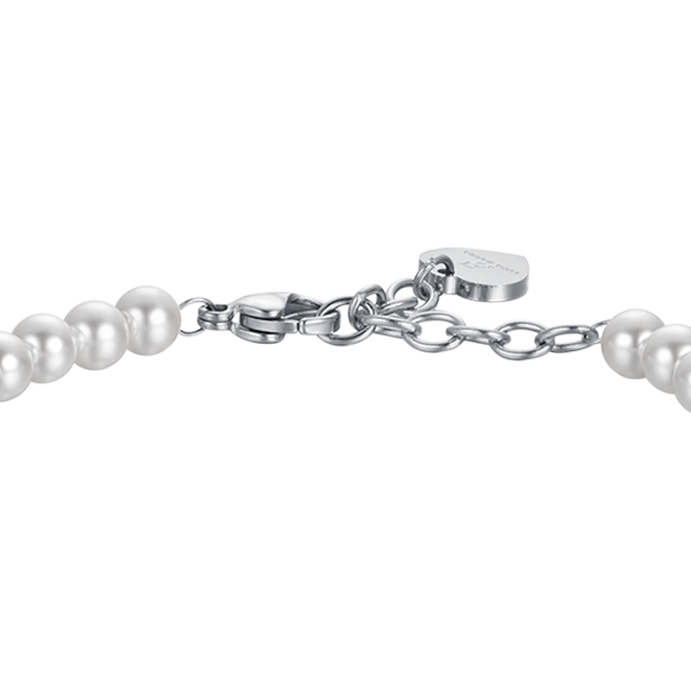WOMEN'S STEEL BRACELET WITH PEARLS AND STEEL ELEMENTS