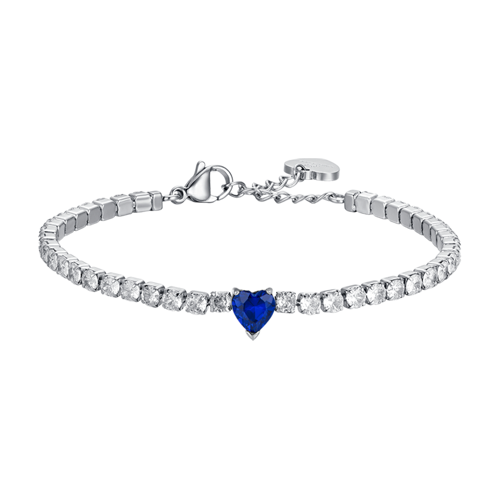 WOMAN'S TENNIS BRACELET IN STEEL WITH WHITE CRYSTALS AND BLUE CRYSTAL HEART Luca Barra