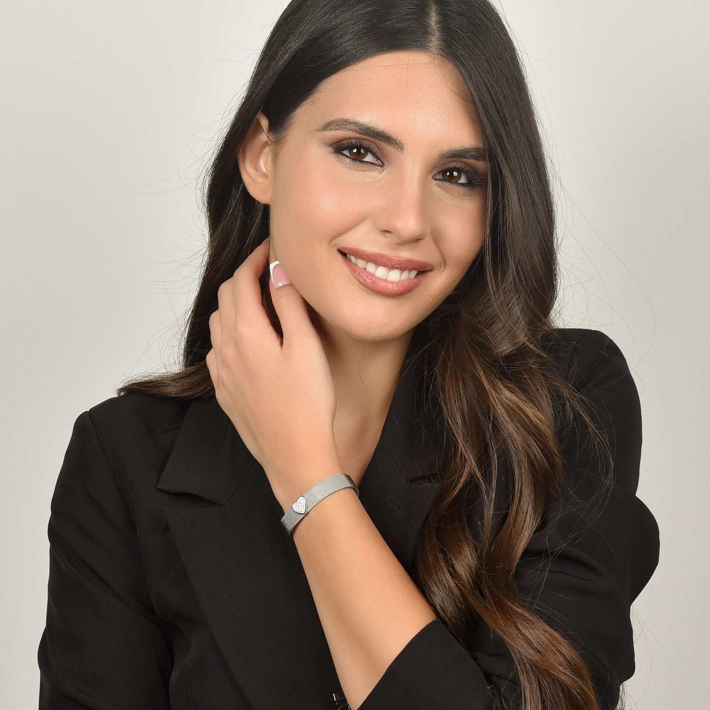 MILANO LINK STEEL WOMEN'S HEART BRACELET WITH WHITE CRYSTALS