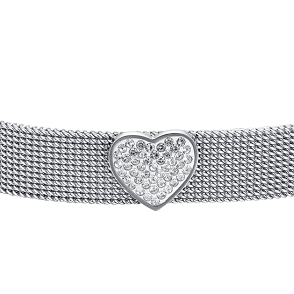 MILANO LINK STEEL WOMEN'S HEART BRACELET WITH WHITE CRYSTALS