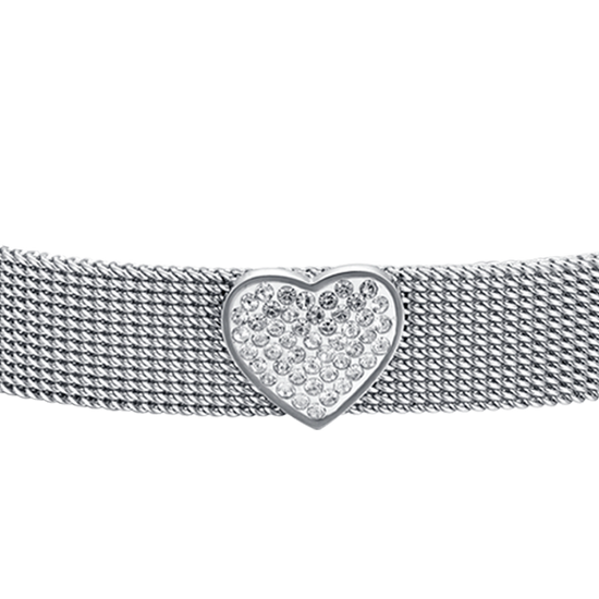 MILANO LINK STEEL WOMEN'S HEART BRACELET WITH WHITE CRYSTALS