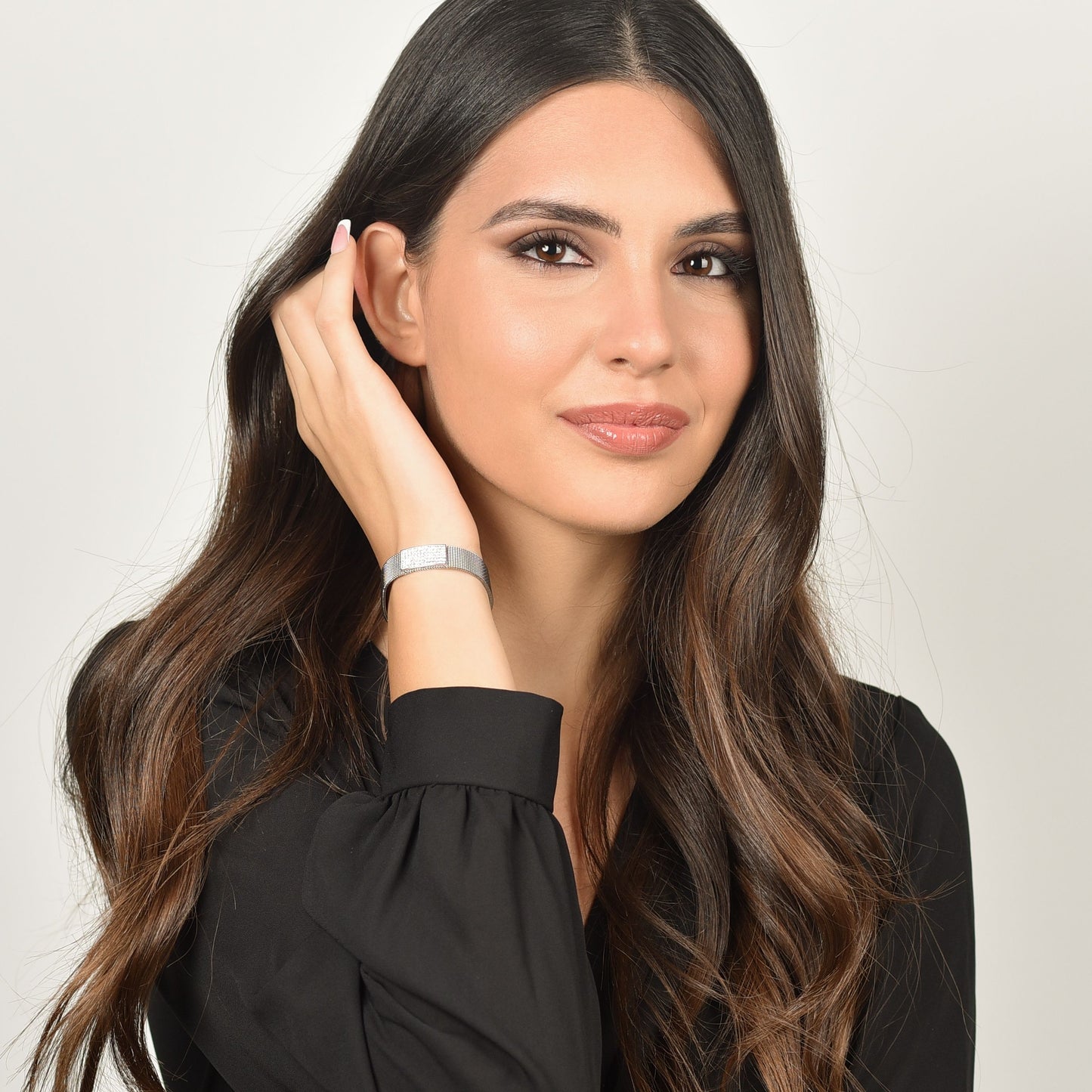 MILAN MESH STEEL WOMEN'S BRACELET WITH WHITE CRYSTAL ELEMENT