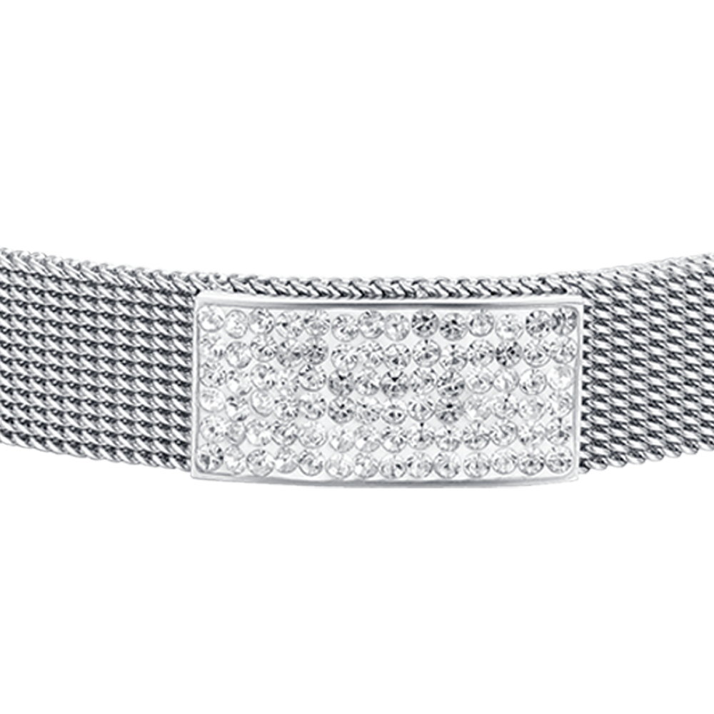 MILAN MESH STEEL WOMEN'S BRACELET WITH WHITE CRYSTAL ELEMENT