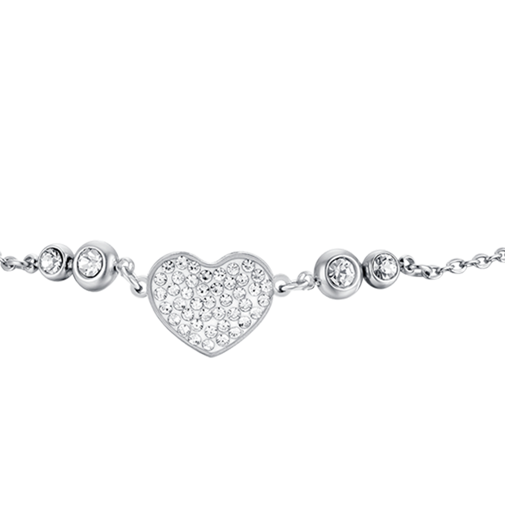 WOMEN'S STEEL HEART BRACELET WITH WHITE CRYSTALS