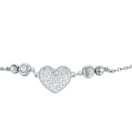 WOMEN'S STEEL HEART BRACELET WITH WHITE CRYSTALS