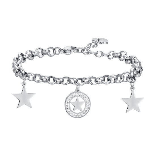 WOMEN'S STEEL BRACELET WITH STARS AND WHITE CRYSTALS