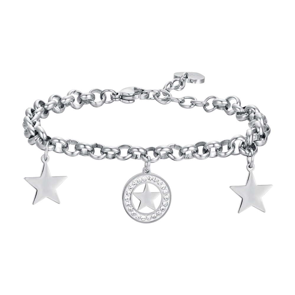 WOMEN'S STEEL BRACELET WITH STARS AND WHITE CRYSTALS