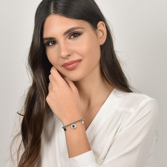 WOMEN'S STEEL BRACELET WITH STARS AND WHITE CRYSTALS