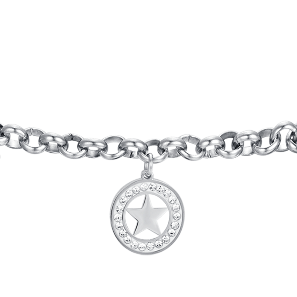 WOMEN'S STEEL BRACELET WITH STARS AND WHITE CRYSTALS